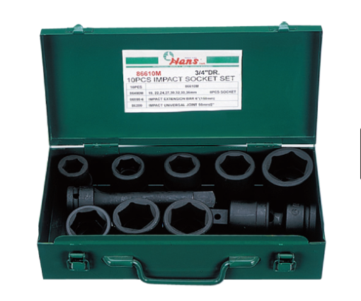 Picture of Hans 10 Pcs. Impact Socket Set - MODEL NO. 86610A - Inches Size