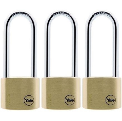 Picture of Yale Classic Series Outdoor Solid Brass Long Shackle Padlock 40mm with Multi-pack - Y110/40/163/3