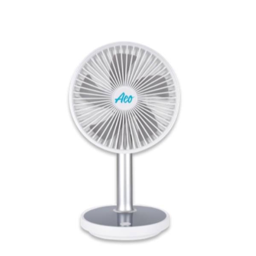 Picture of ACO RECHARGEABLE RETRACTABLE MINI TABLE FAN WITH LED LIGHT 2000mAh WHITE